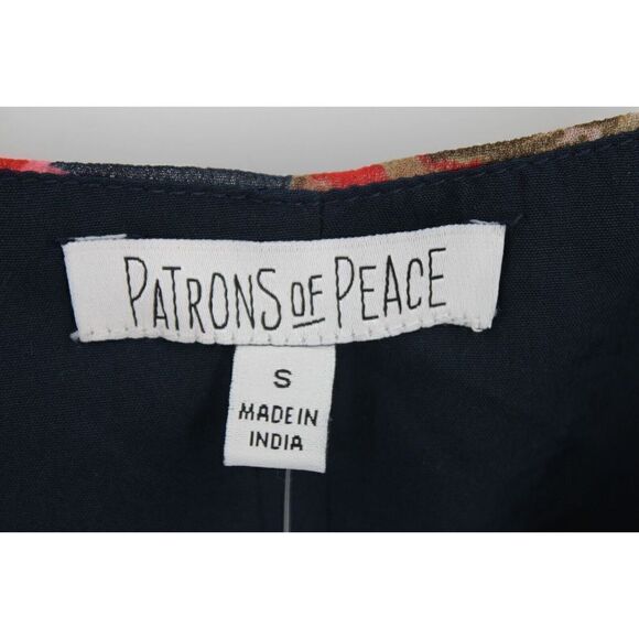 Patrons Of Peace Boho NAVY Floral Ruffle Peplum BLOUSE Top Size Small NWT - Picture 6 of 7